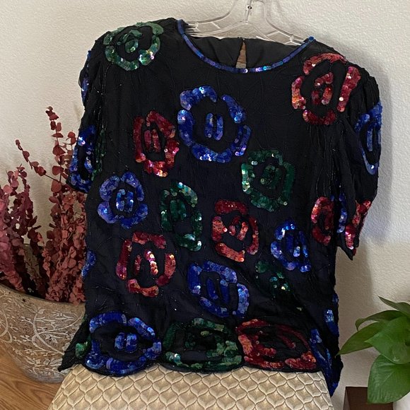 Vintage LAURENCE KAZAR Sequined Silk Top - Picture 5 of 16